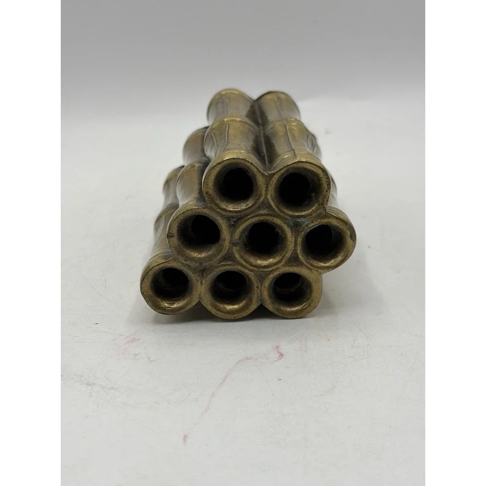 Vtg PM Philadelphia Mfg Co Brass Tone Bamboo Pen Pencil Holder Desk Organizer